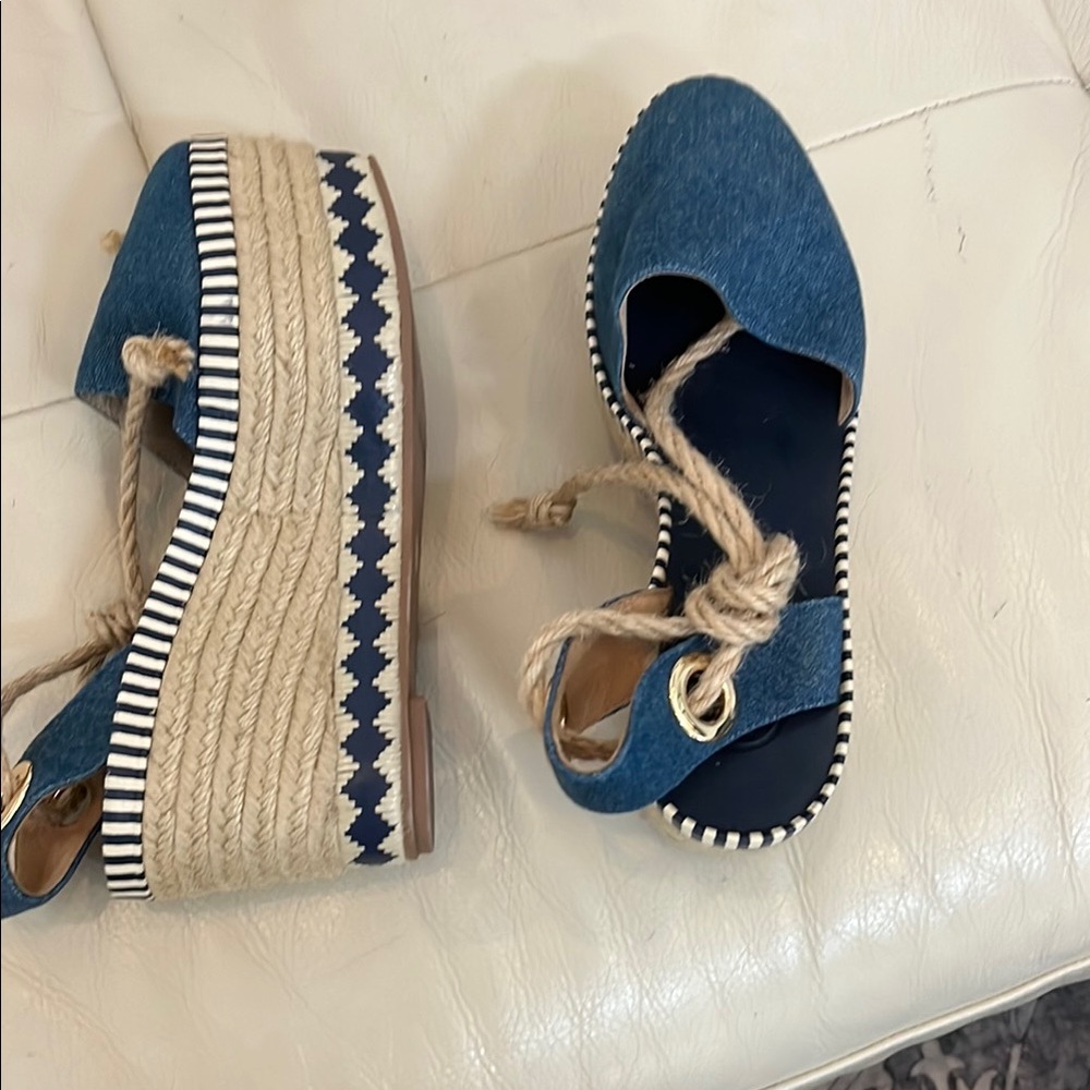 Tory Burch Blue Espadrille Wedge Sandals
